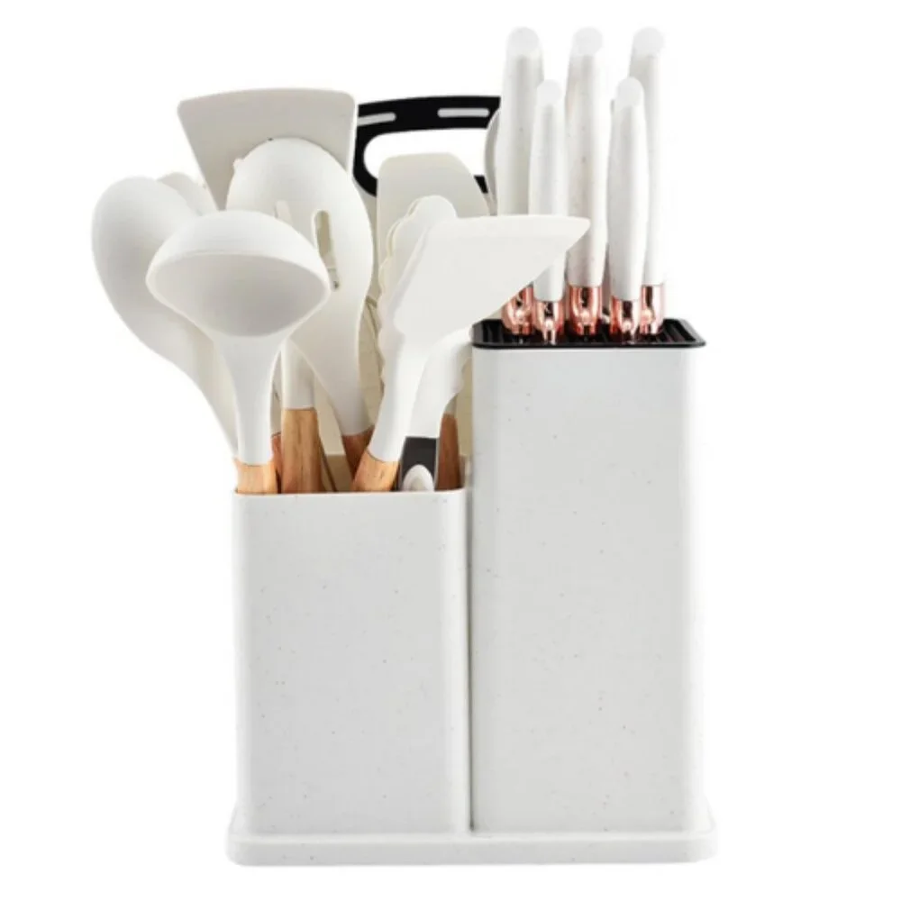 Kitchen Silicone Utensils 19 Piece Wooden Set Spatula, Knife Set, Cutting Board